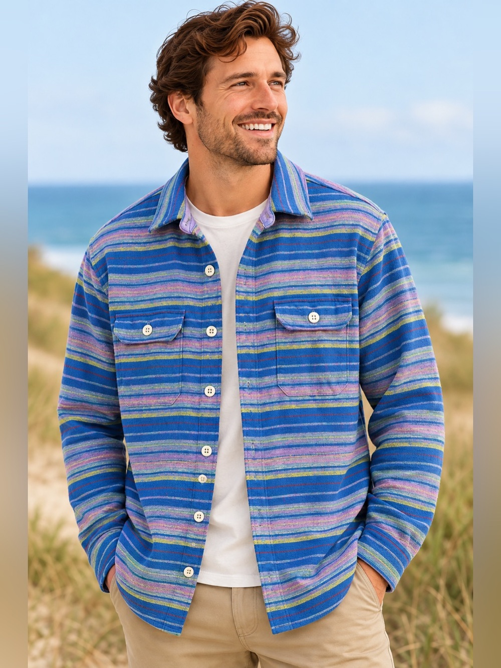 Chubbies The Nutter Shacket Men’s Striped Textured Shirt Jacket Blue Multicolor